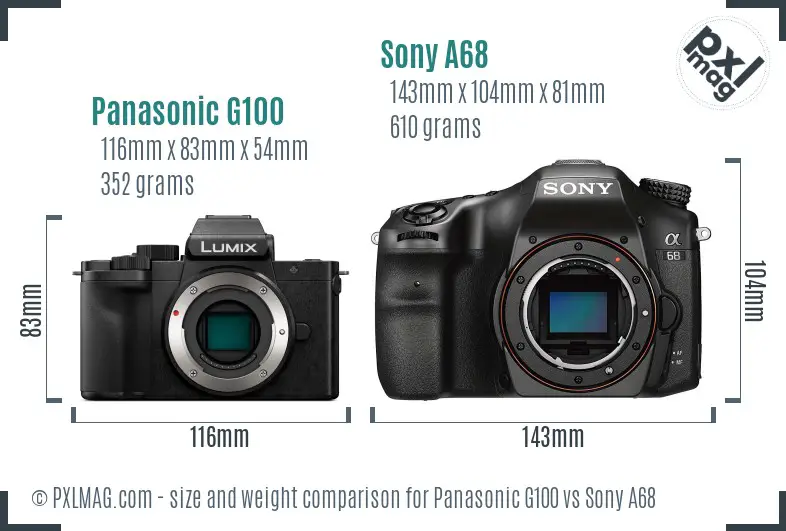 Panasonic G100 vs Sony A68 size comparison