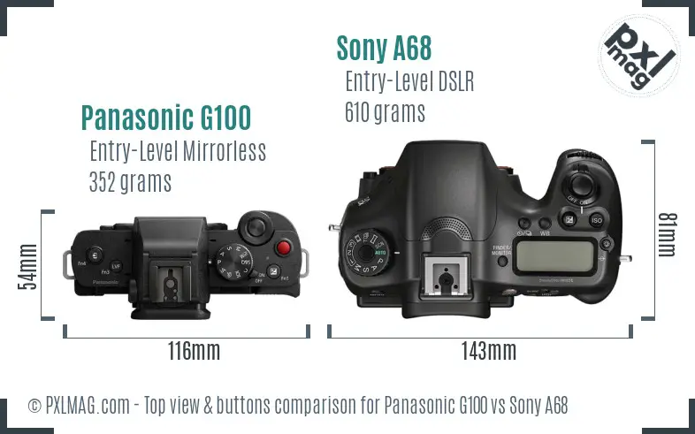 Panasonic G100 vs Sony A68 top view buttons comparison