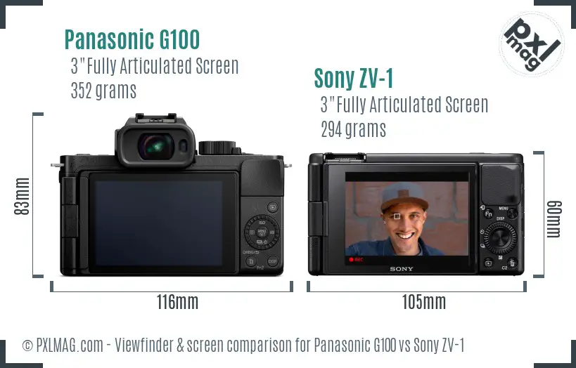 Panasonic G100 vs Sony ZV-1 Screen and Viewfinder comparison