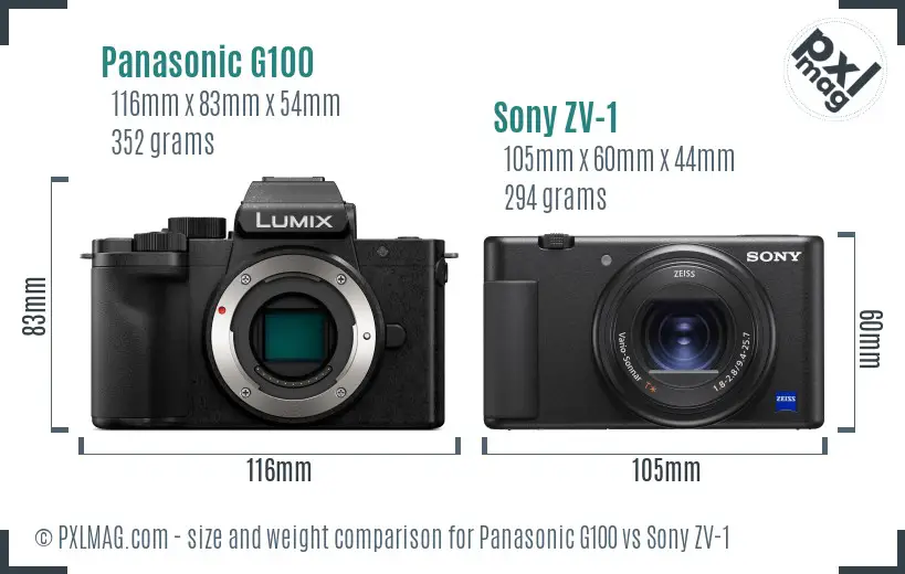 Panasonic G100 vs Sony ZV-1 size comparison