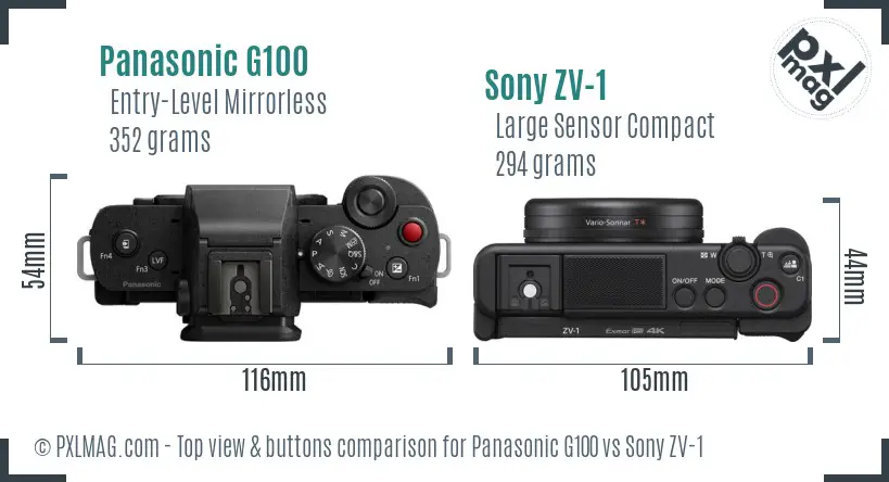 Panasonic G100 vs Sony ZV-1 top view buttons comparison
