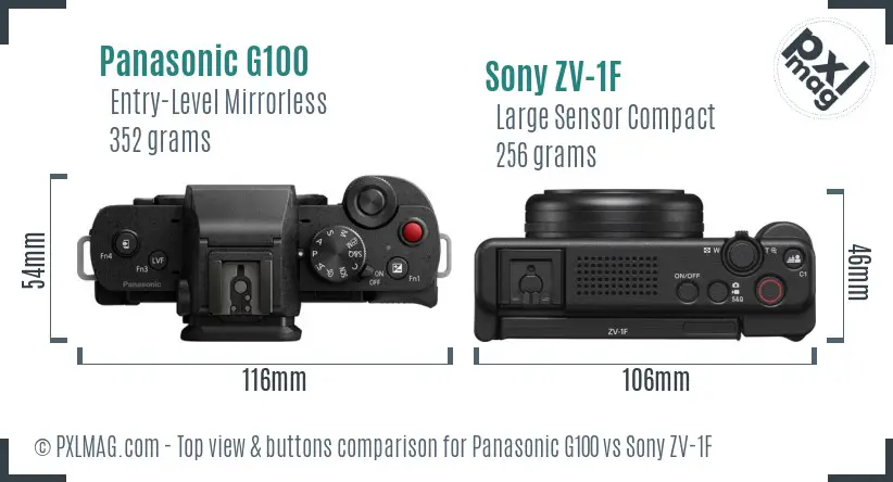 Panasonic G100 vs Sony ZV-1F top view buttons comparison Panasonic G100 vs Sony ZV-1F top view buttons comparison