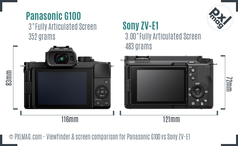 Panasonic G100 vs Sony ZV-E1 Screen and Viewfinder comparison
