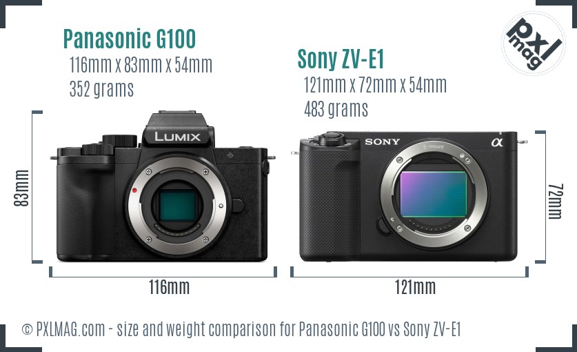 Panasonic G100 vs Sony ZV-E1 size comparison