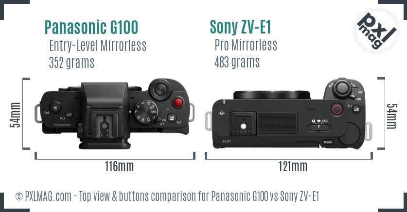 Panasonic G100 vs Sony ZV-E1 top view buttons comparison