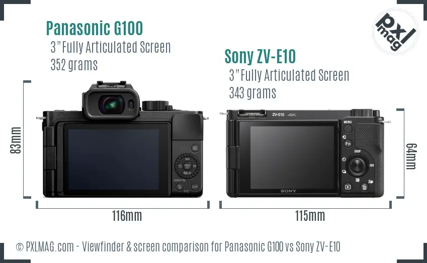 Panasonic G100 vs Sony ZV-E10 Screen and Viewfinder comparison