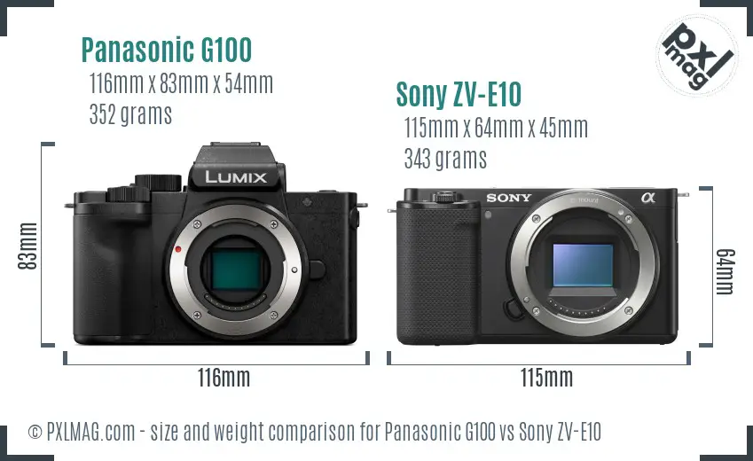 Panasonic G100 vs Sony ZV-E10 size comparison