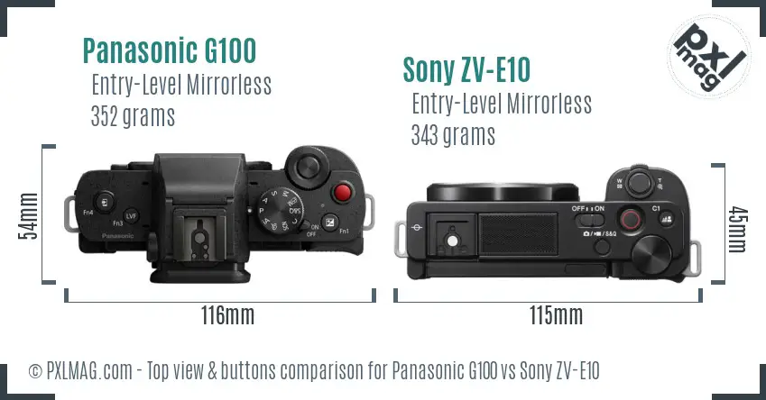 Panasonic G100 vs Sony ZV-E10 top view buttons comparison