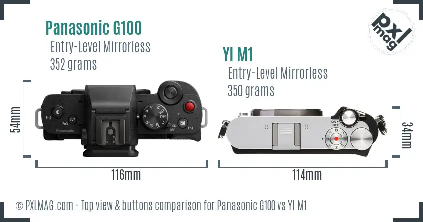 Panasonic G100 vs YI M1 top view buttons comparison
