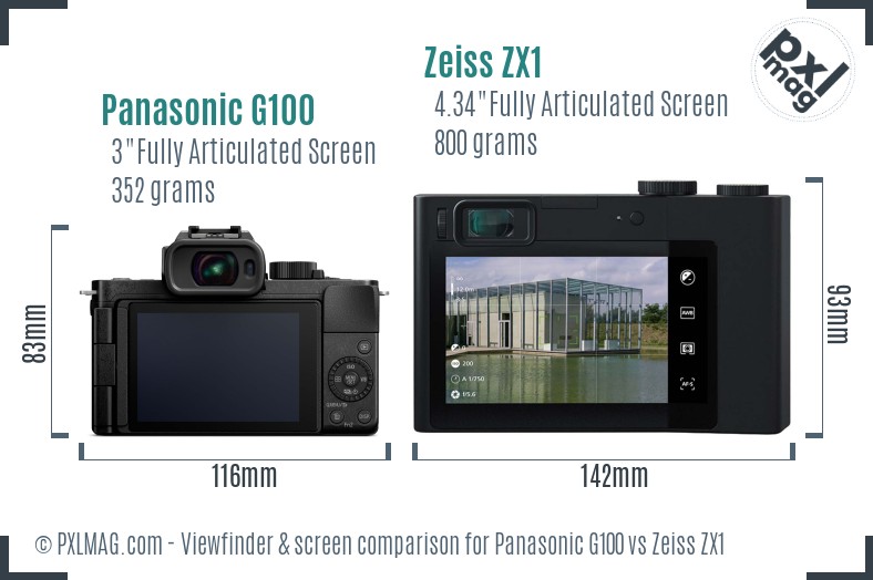 Panasonic G100 vs Zeiss ZX1 Screen and Viewfinder comparison