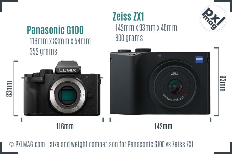 Panasonic G100 vs Zeiss ZX1 size comparison