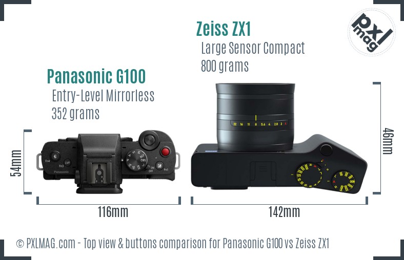 Panasonic G100 vs Zeiss ZX1 top view buttons comparison