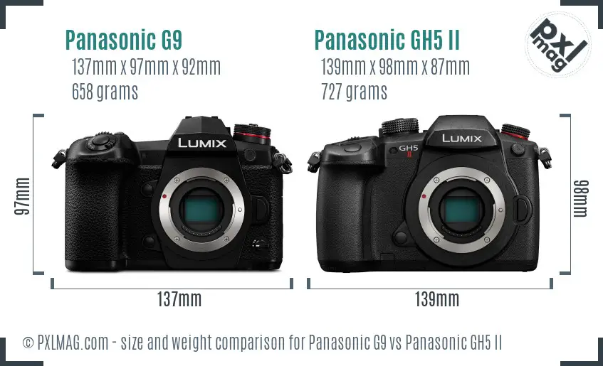 Panasonic G9 vs Panasonic GH5 II size comparison