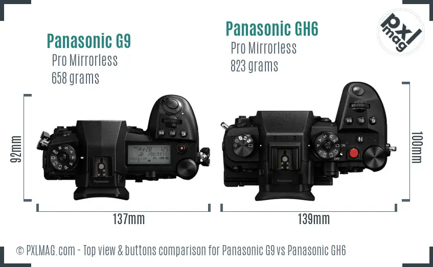Panasonic G9 vs Panasonic GH6 top view buttons comparison