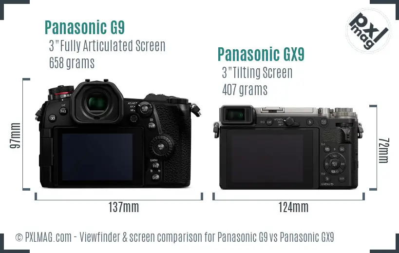 Panasonic G9 vs Panasonic GX9 Screen and Viewfinder comparison