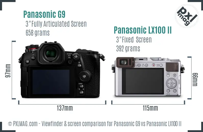 Panasonic G9 vs Panasonic LX100 II Screen and Viewfinder comparison