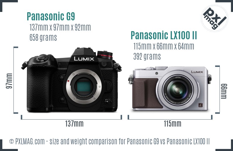 Panasonic G9 vs Panasonic LX100 II size comparison