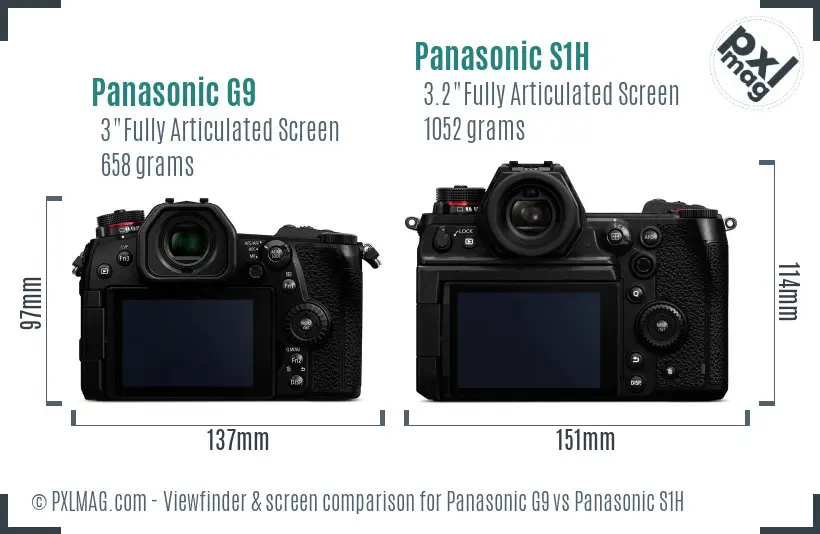 Panasonic G9 vs Panasonic S1H Screen and Viewfinder comparison