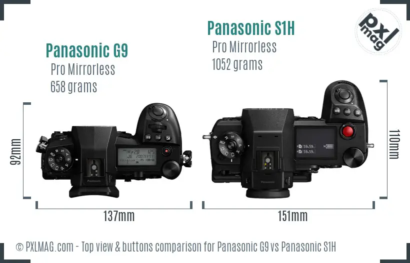 Panasonic G9 vs Panasonic S1H top view buttons comparison