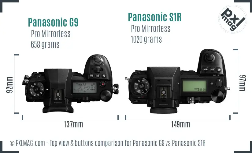 Panasonic G9 vs Panasonic S1R top view buttons comparison