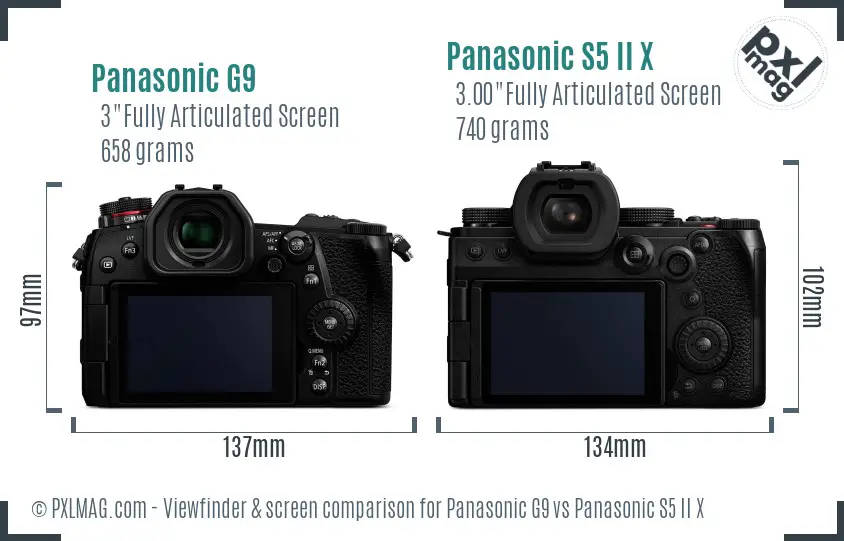 Panasonic G9 vs Panasonic S5 II X Screen and Viewfinder comparison