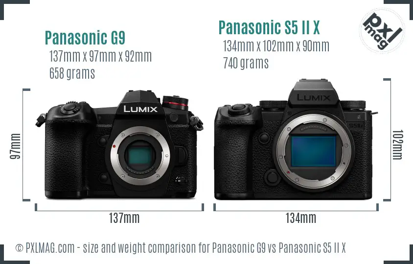 Panasonic G9 vs Panasonic S5 II X size comparison