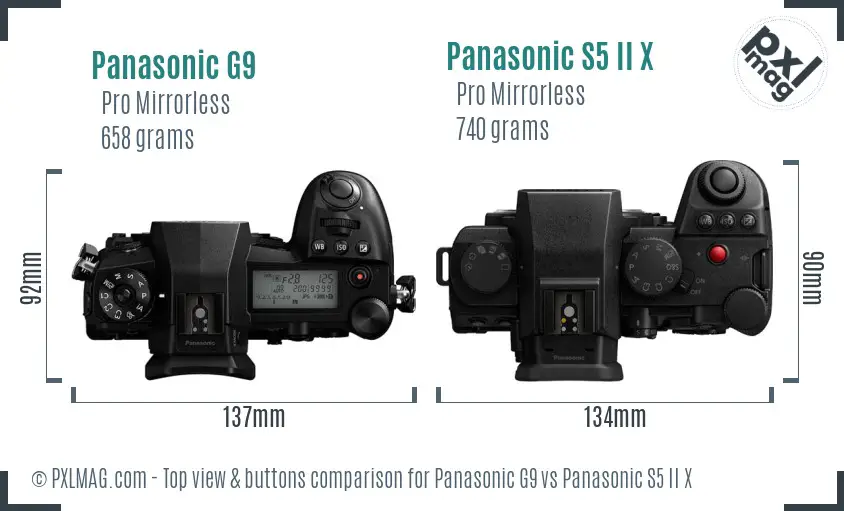 Panasonic G9 vs Panasonic S5 II X top view buttons comparison