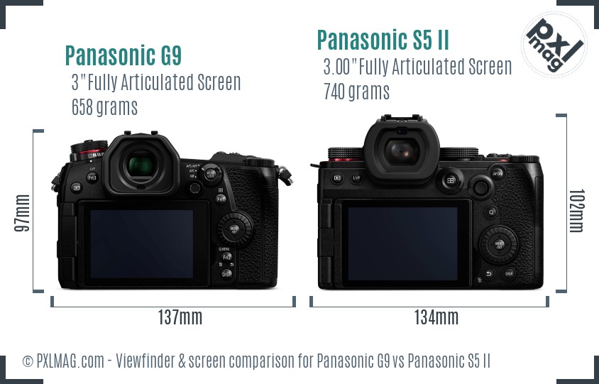 Panasonic G9 vs Panasonic S5 II Screen and Viewfinder comparison