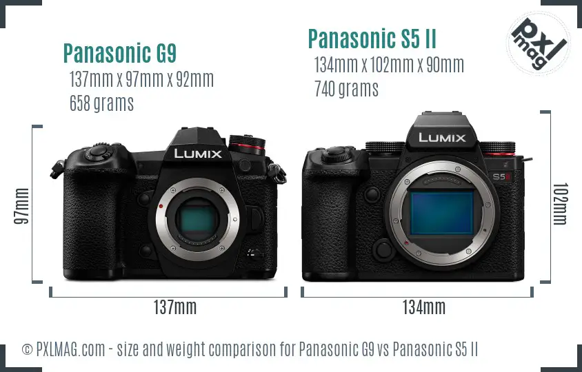 Panasonic G9 vs Panasonic S5 II size comparison