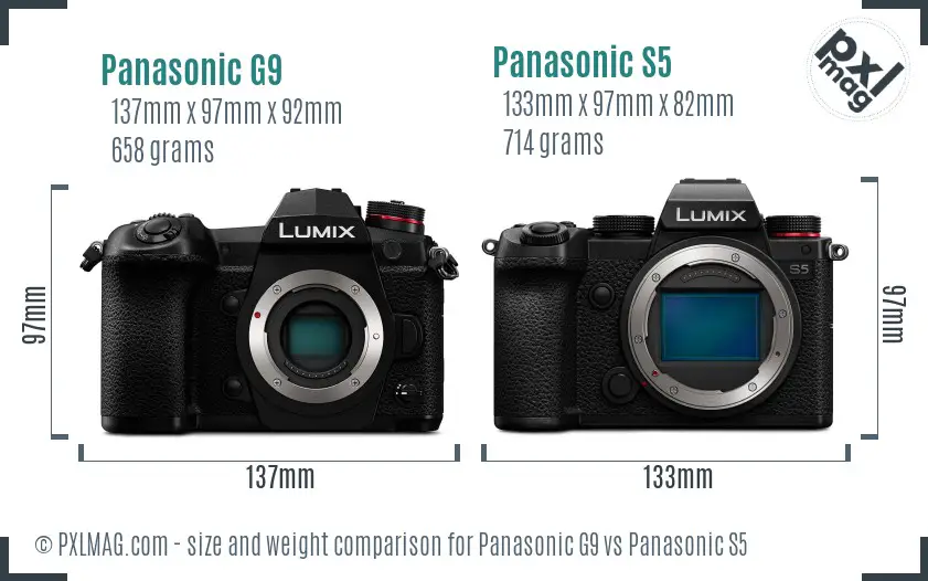 Panasonic G9 vs Panasonic S5 size comparison