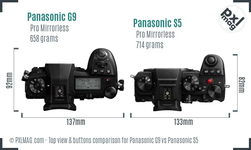 Panasonic G9 vs Panasonic S5 top view buttons comparison