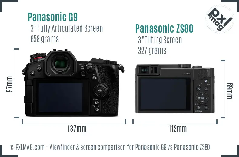 Panasonic G9 vs Panasonic ZS80 Screen and Viewfinder comparison