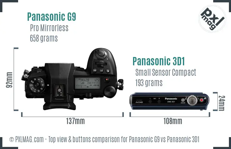 Panasonic G9 vs Panasonic 3D1 top view buttons comparison
