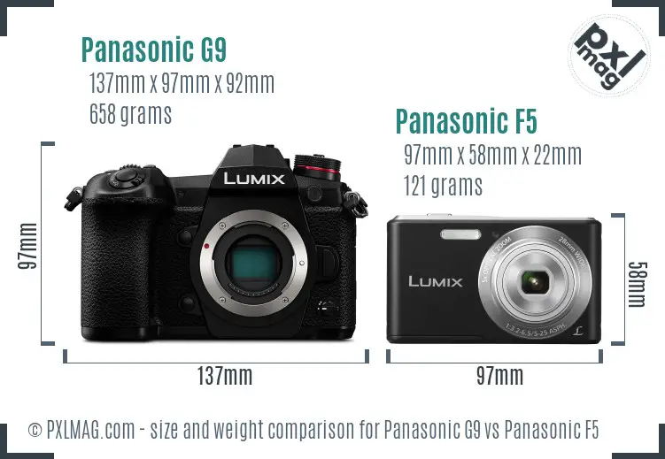Panasonic G9 vs Panasonic F5 size comparison