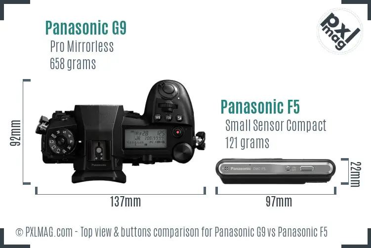 Panasonic G9 vs Panasonic F5 top view buttons comparison