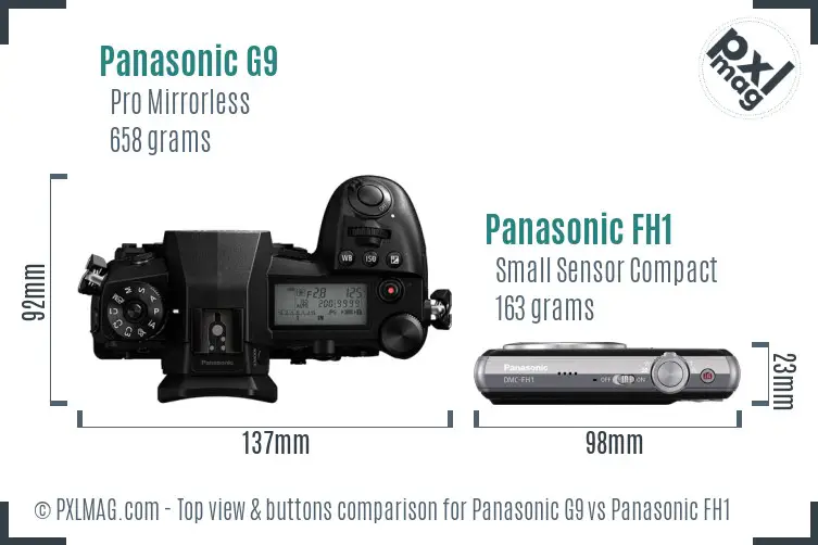 Panasonic G9 vs Panasonic FH1 top view buttons comparison
