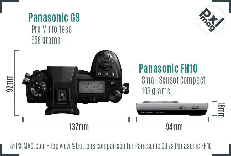 Panasonic G9 vs Panasonic FH10 top view buttons comparison