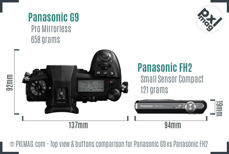 Panasonic G9 vs Panasonic FH2 top view buttons comparison