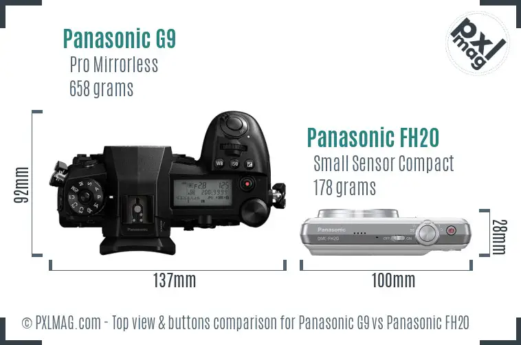 Panasonic G9 vs Panasonic FH20 top view buttons comparison