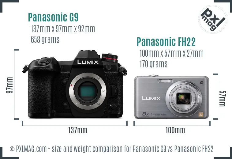 Panasonic G9 vs Panasonic FH22 size comparison