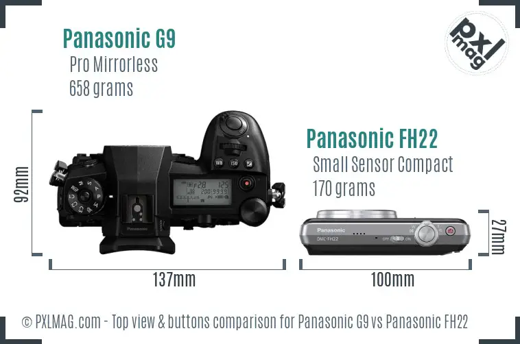 Panasonic G9 vs Panasonic FH22 top view buttons comparison