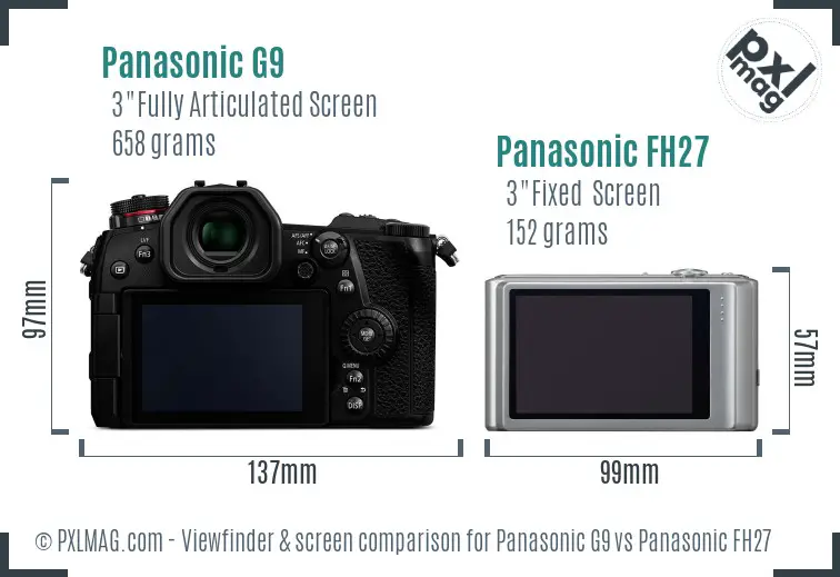 Panasonic G9 vs Panasonic FH27 Screen and Viewfinder comparison
