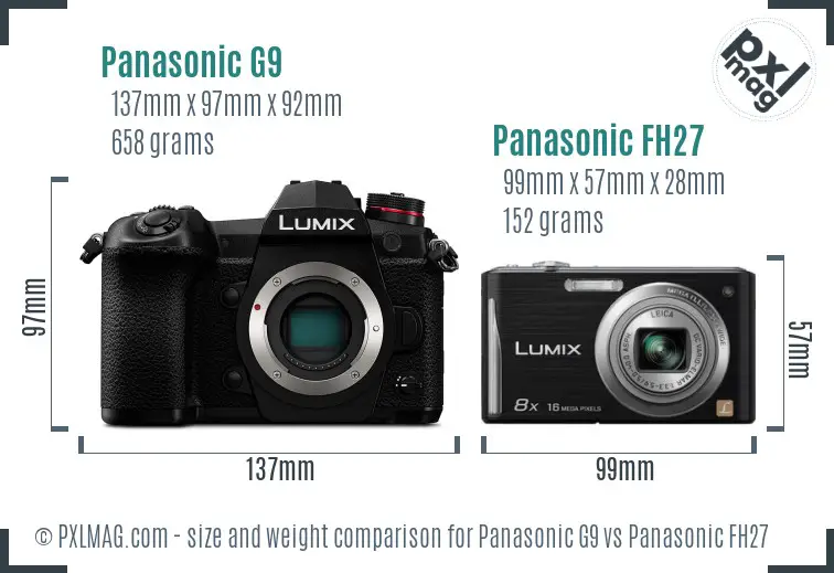Panasonic G9 vs Panasonic FH27 size comparison