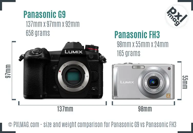 Panasonic G9 vs Panasonic FH3 size comparison