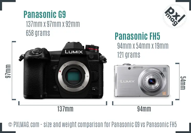 Panasonic G9 vs Panasonic FH5 size comparison