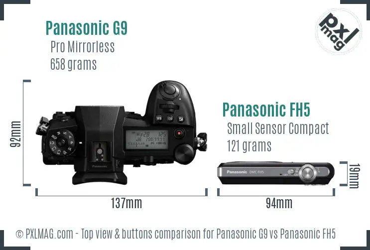 Panasonic G9 vs Panasonic FH5 top view buttons comparison