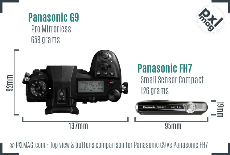 Panasonic G9 vs Panasonic FH7 top view buttons comparison