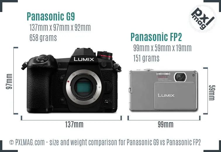 Panasonic G9 vs Panasonic FP2 size comparison
