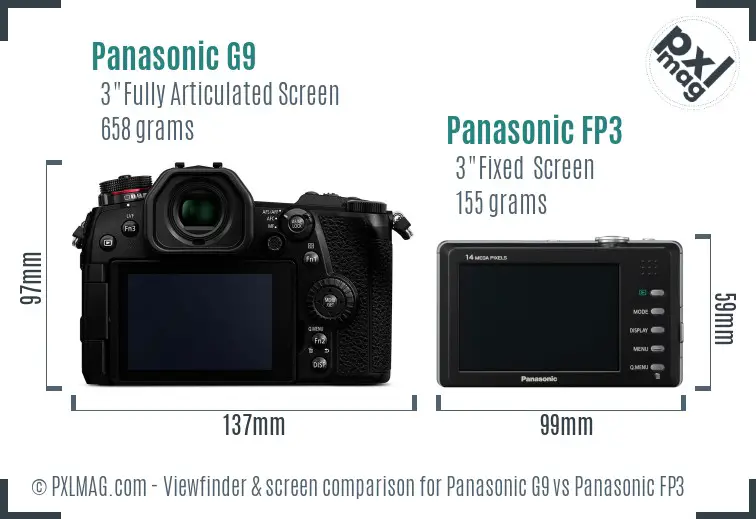 Panasonic G9 vs Panasonic FP3 Screen and Viewfinder comparison