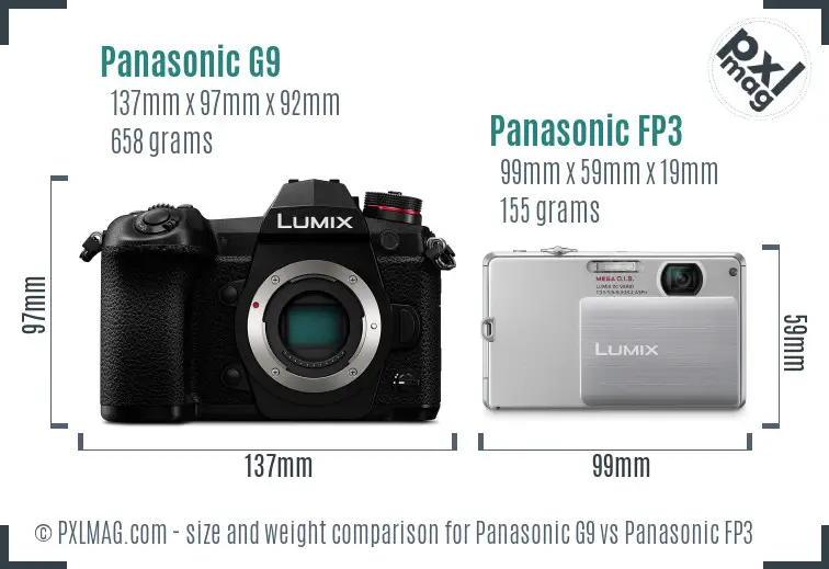 Panasonic G9 vs Panasonic FP3 size comparison
